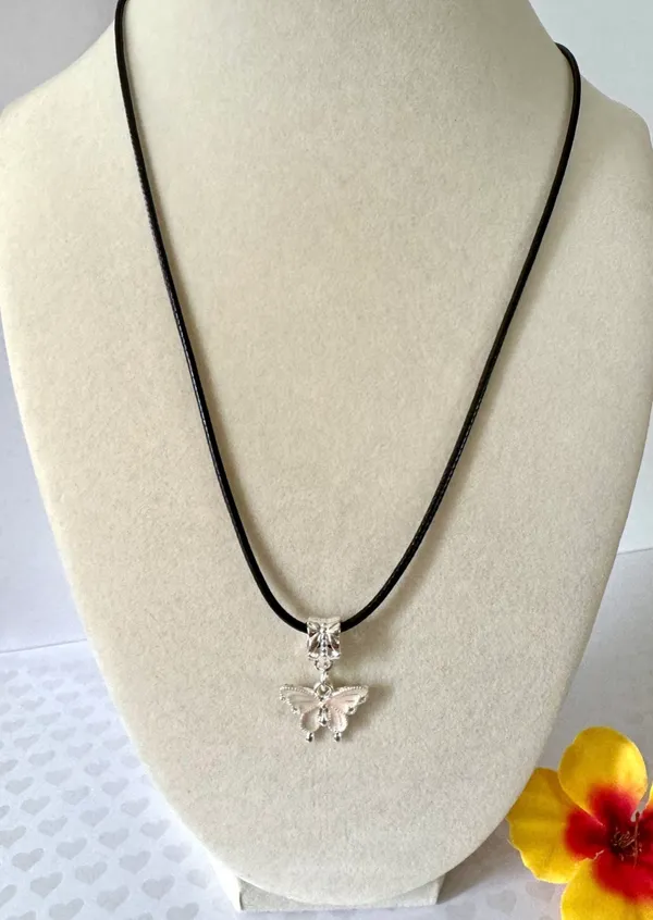 Pink Butterfly Necklace (732) Silver - Image 2