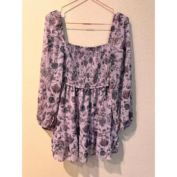 Wilfred‎ Mini Dress Women Small Lilac Tempest Mini Floral Smocked Boho Chiffon - Image 4