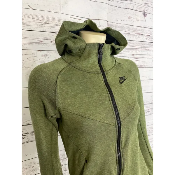 Nike Olive Green Hooded Zip Athletic Thumbholes Sleeves size XS - Image 3