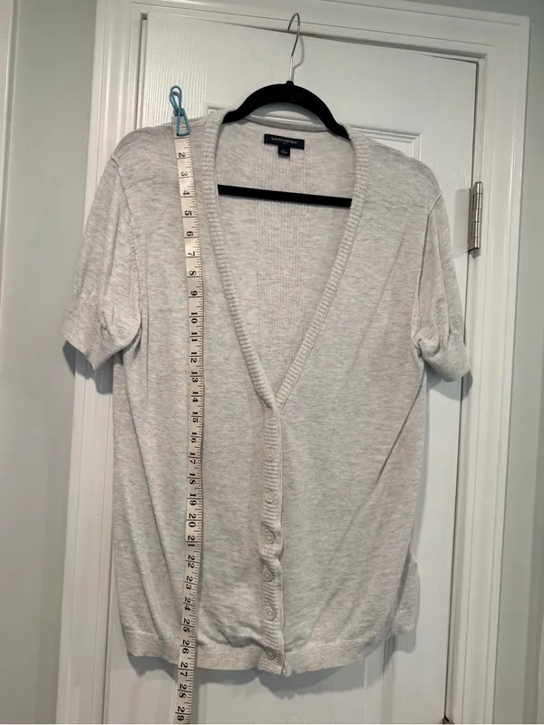 Banana Republic Size XL Light Gray 100% Cotton Short Sleeve Button Cardigan - Image 7