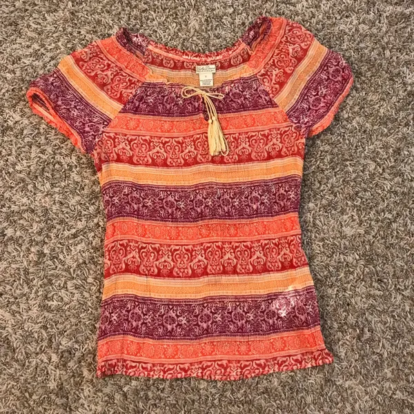 Lucky Brand semi-sheer cinched neckline tie neck blouse - Image 2