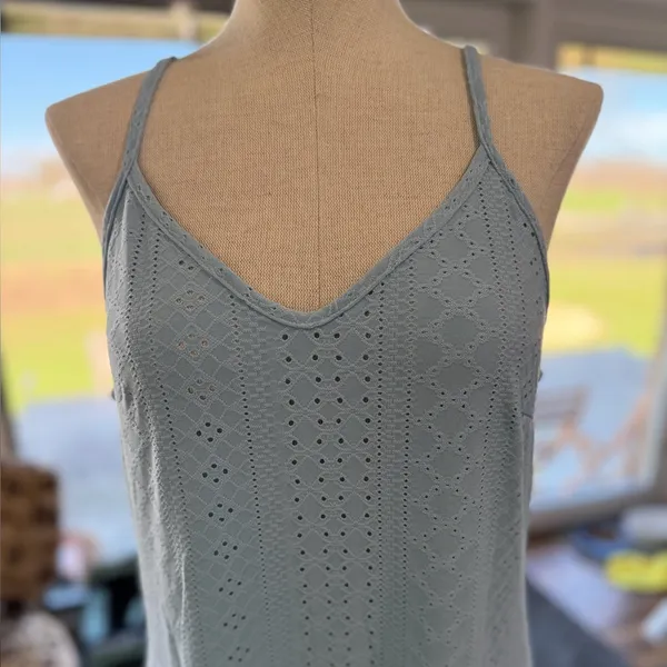 Women's Light Blue Open Knit Eyelet Spaghetti Strap Dress Size L #260550 - Image 5