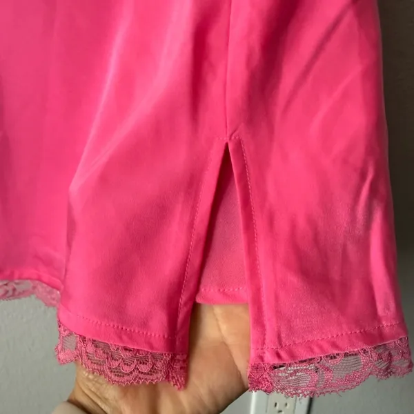 Meshki Hot Pink Lace Slip Mini Dress Size Large Satin Lace Party Date Night - Image 4