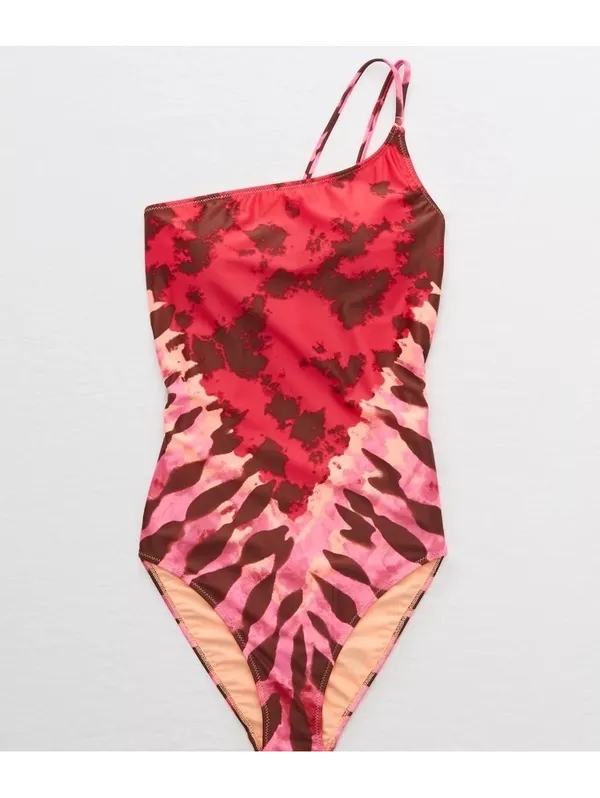 Aerie One Shoulder One Piece Swimsuit in Neon Peach & Pink Women’s Small - Image 15