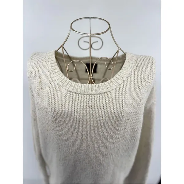 American Eagle Vintage Boyfriend Crewneck Sweater Size M Cream Metallic - Image 5