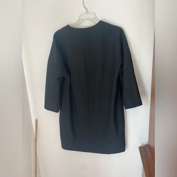 Zara Asymmetrical Cocoon Jacket Womens Medium Black 3/4 Sleeve Snap Front - Image 16