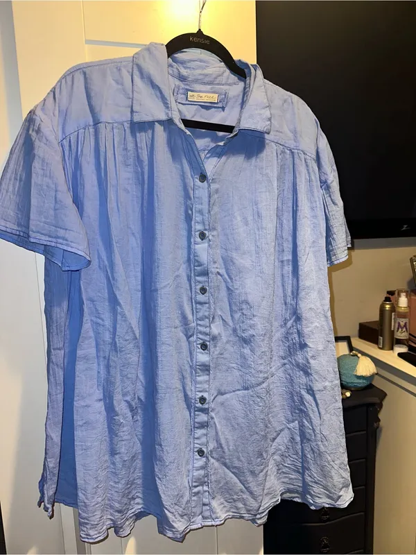 Free People We The Free Float Away Cotton Button-Up Shirt- Blue $78 MSRP - Image 3