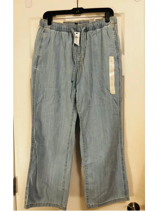 Banana Republic Wide Leg Jeans Size Small Light Blue Drawstring Waist - Image 2