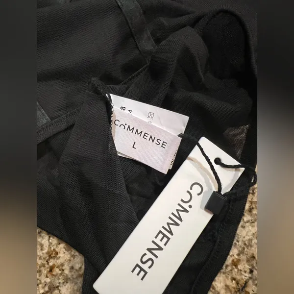 CoMMENSE Sheer Mesh Combination Long Sleeve Top Black Large Sold Out NWT - Image 8