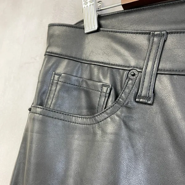 Old Navy OG Loose Faux Leather Pants Women 14 High Rise Straight Edgy Indie Moto - Image 4