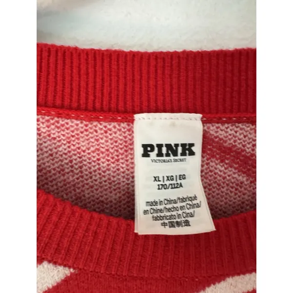 Victoria's Secret Pink Red & White Candy Cane Stripe Crewneck Sweater Size XL - Image 7