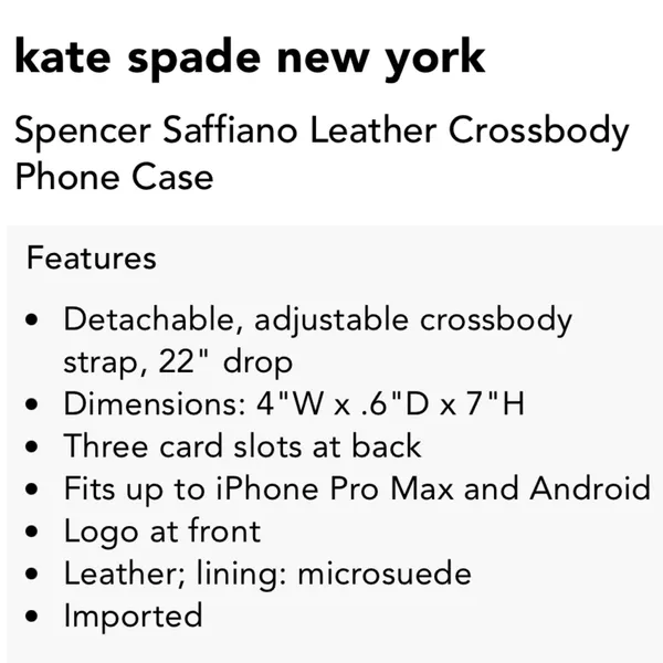 KATE SPADE NY Spencer Black Saffiano Leather Crossbody Phone Case - Image 13
