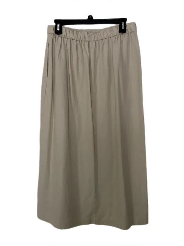Time and Tru Linen Blend Beige Midi Skirt with Front Slit - Image 6