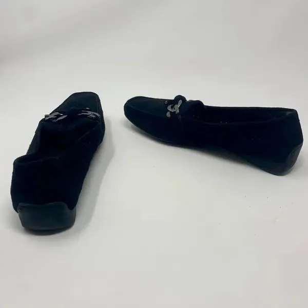 Stuart Weitzman‎ Black Suede Perforated Loafers - Image 7