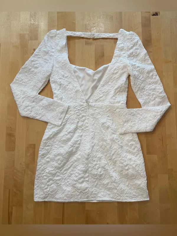 Lulus Icon White Jacquard Long Sleeve Mini Dress - Image 2