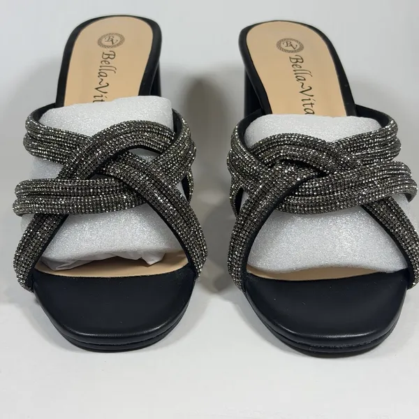 Bella Vita Size-7W Women's Heels Carmen Silver Micro Suede‎ Stones Sandals - Image 8