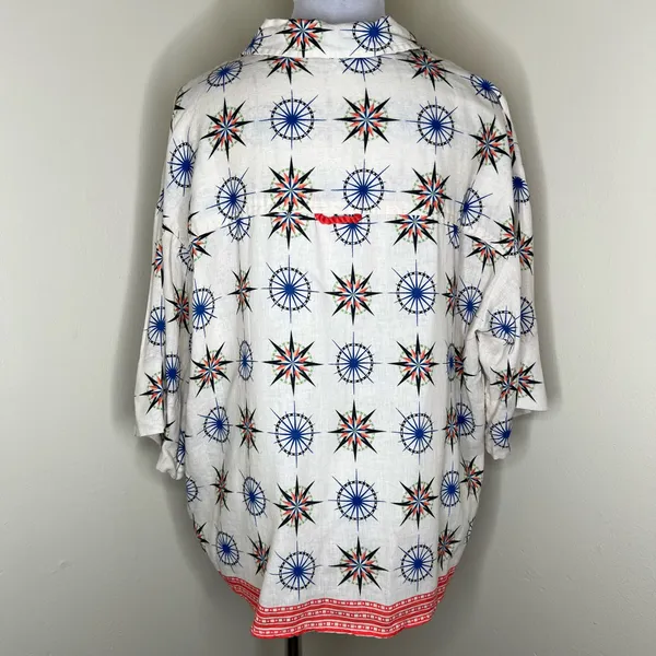 By Anthropologie Linen Blend Top MEDIUM Oversized Bohemian Button Printed Hippie - Image 6