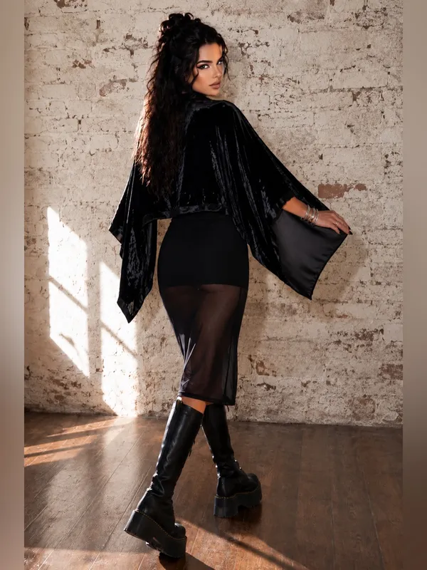 Vintage Jessica McClintock Crushed Black Velvet Formal Evening Shawl Cape Wrap - Image 2