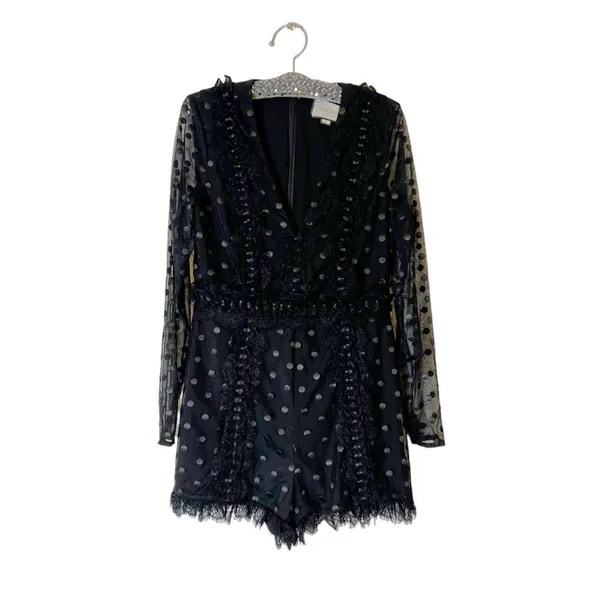 Alexis‎ Samira polka dot ruffle romper black sz L - Image 7