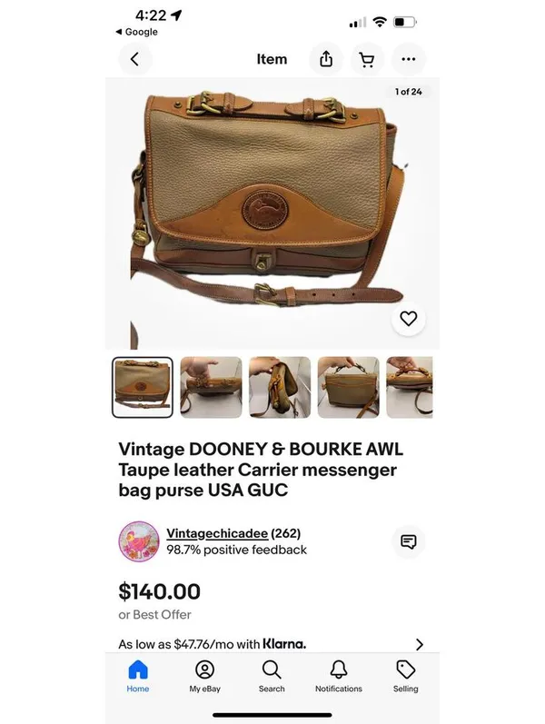 Vintage Dooney & Bourke leather messenger bag purse USA - Image 9