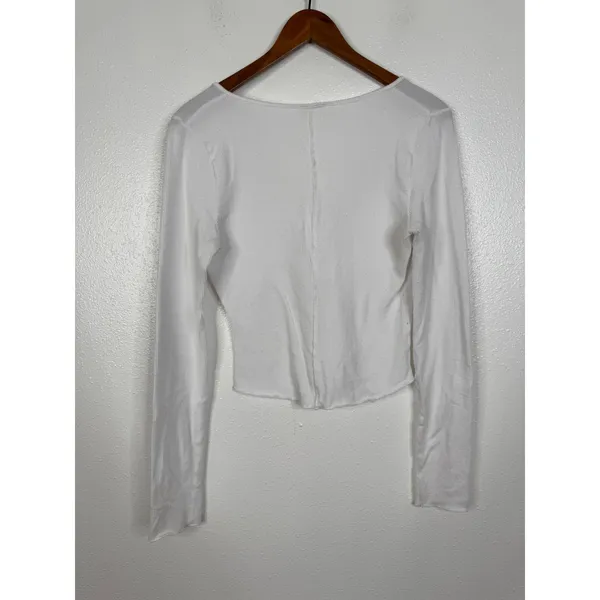Intimately Free People White Ribbed Henley Long Sleeve Cropped Top Womens Medium - Image 2