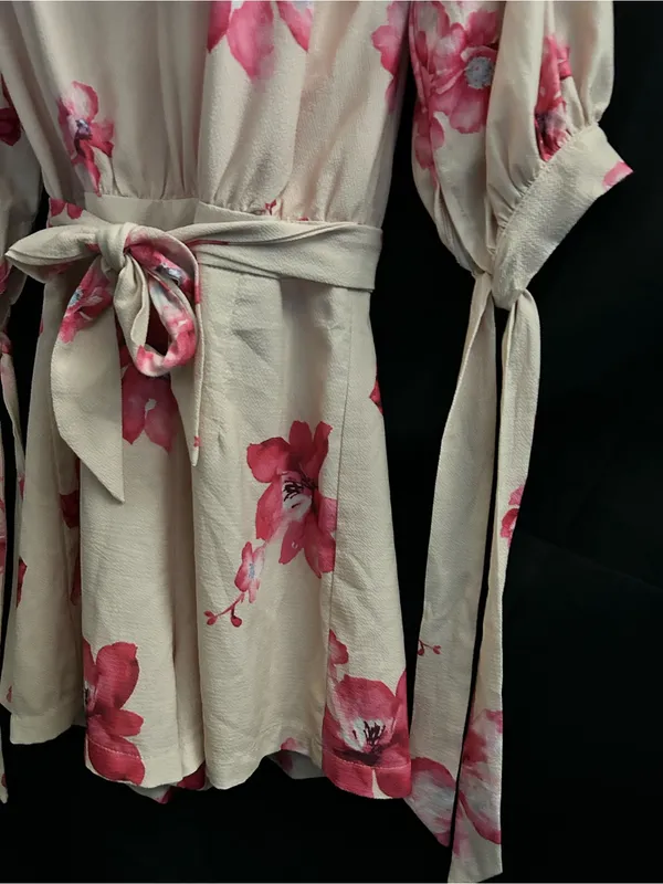Angel Biba Floral Tie-Sleeve Cream & Pink Romper SZ 10 - Image 4