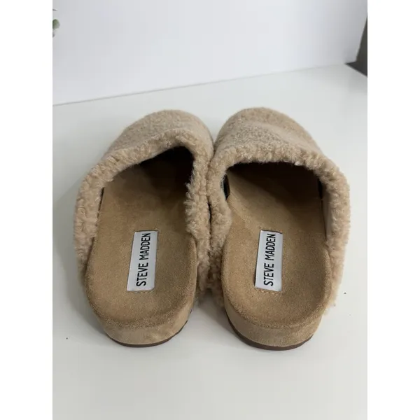 NEW Steve Madden Vesa Beige Teddy Sherpa Faux Fur Mule Clog Slippers Cozy Shoes - Image 4