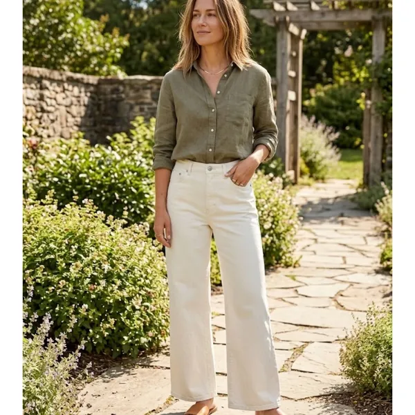 PINK Victoria's Secret Wide-Leg Jeans in Cream - Image 6
