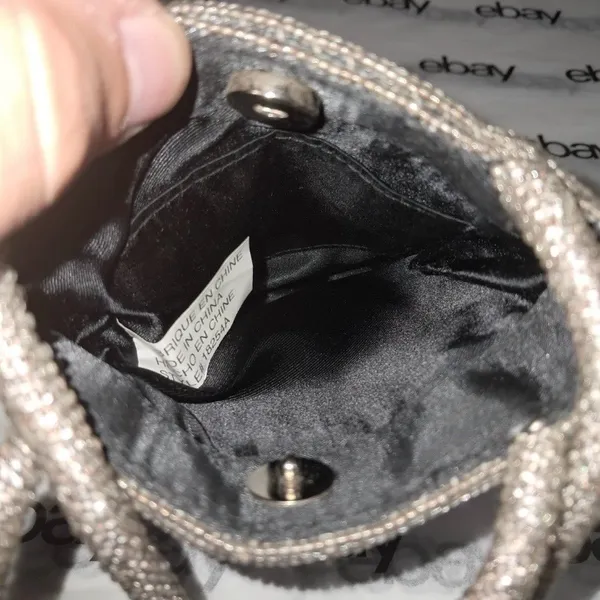 Beaded Sequin Mini Evening Bag Silver Black Striped Purse Small Handbag - Image 4