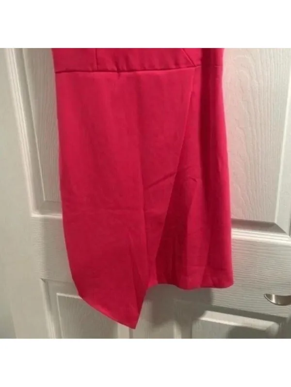 ✅NWT Do+Be Pink Spaghetti Strap Asymmetric Hem Fitted Hot Pink Dress - Image 3