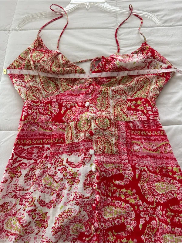 Zara Red Paisley Strapless Maxi Dress with Front Slit size S - Image 4