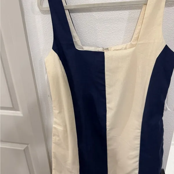 Lulus Nwt Mod Moves Ivory and Navy Color Block Linen Mini Dress - Image 2