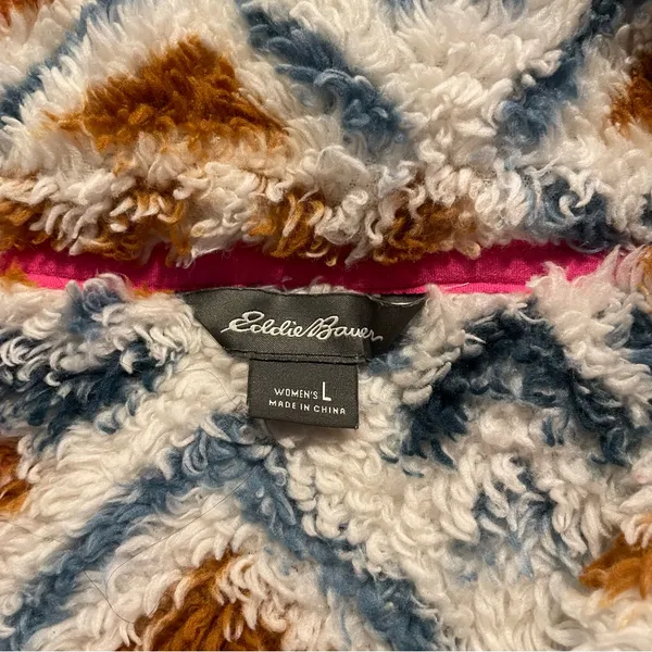 Eddie Bauer 1/4 Zip Up Collared Fleece Pull Over Size Large Aztec Southwest - Image 4