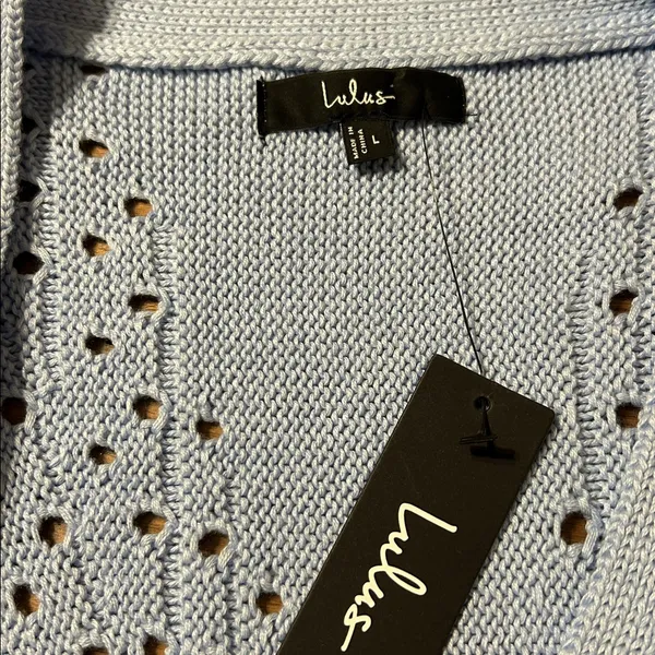 Lulu's Light Blue Open-Knit Cardigan Size Large - Image 3