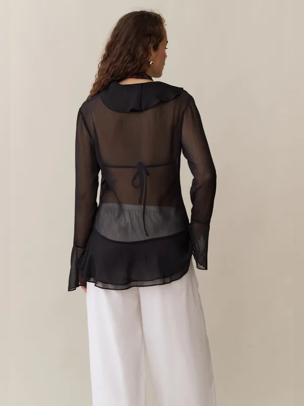 NWT kourt Anessa Top size 2 Black ruffle long sleeve few moda - Image 5