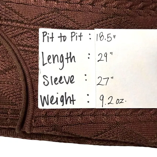 Peruvian Connection Cable Knit Sweater‎ | Womens Small | Brown 100% Pima Cotton - Image 6