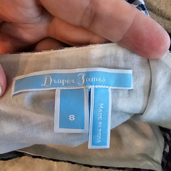 Draper James Women’s Gingham Puff Sleeve Peplum Top Blue White Blouse Size L - Image 4
