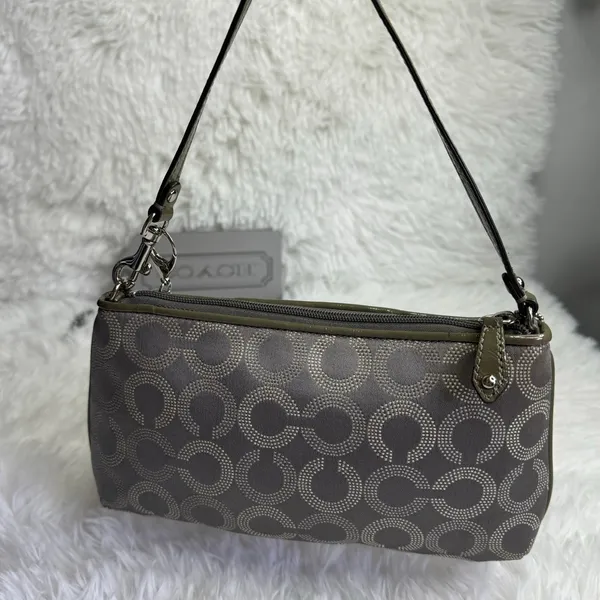COACH y2k Patent Leather Canvas Gray Signature Canvas Wristlet Mini Purse - Image 2