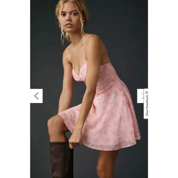 Urban Outfitters Fit-And-Flare Chiffon Mini Dress Pink Roses Medium Coquette NEW - Image 4