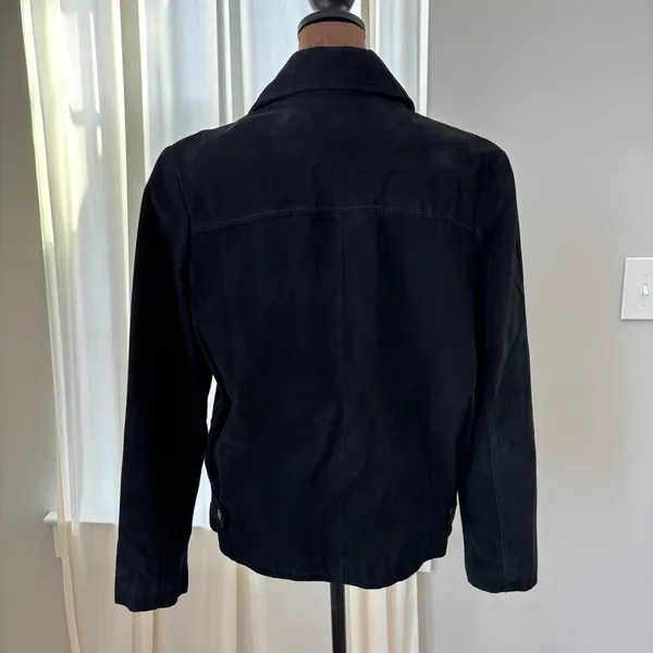 Vintage 90s Distressed Black Suede Leather Bomber Jacket Quilted Lining No Size - Image 2