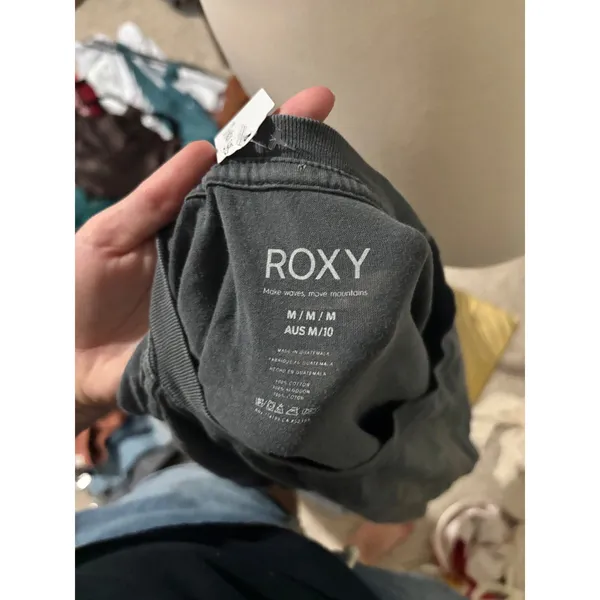 Roxy Graphic Tee Shirt Party Wave Sunday Distressed Charcoal Gray Oversized - Image 2