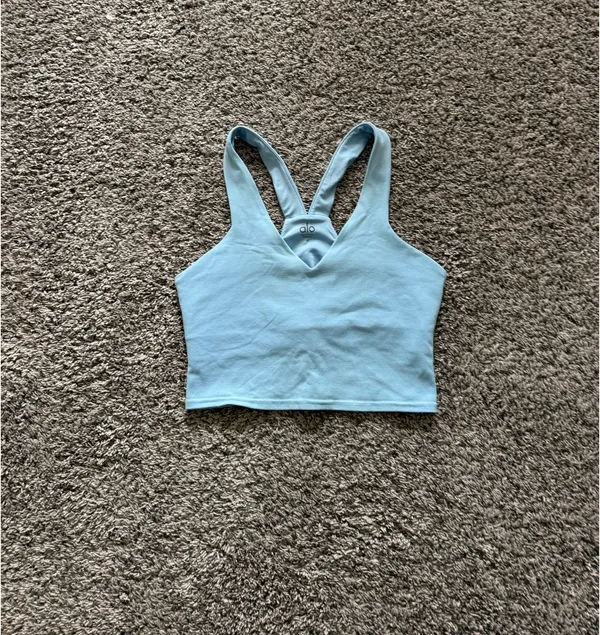 ALO Yoga Sky Blue Real Bra Tank V-Neck Racerback Crop Top - Image 2