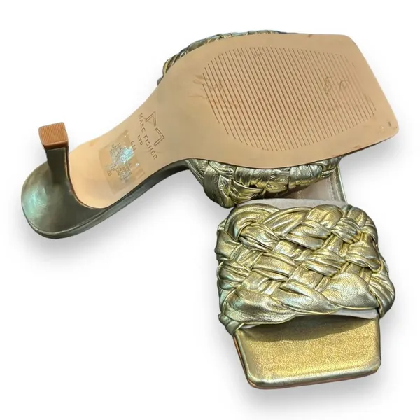 Marc Fisher Women Draya Slide Sandals Heeled Gold‎ Leather Sz 6M - Image 7