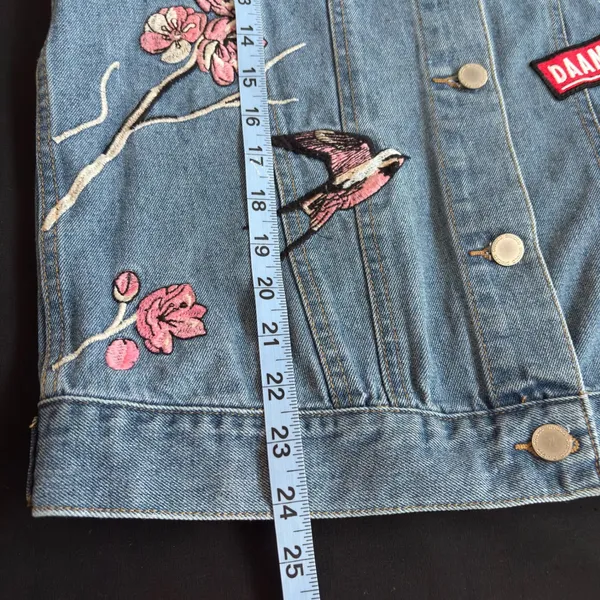 Divided Denim Jacket Embroidered Bird Floral Boho Retro Casual Womens Size‎ 6 - Image 9