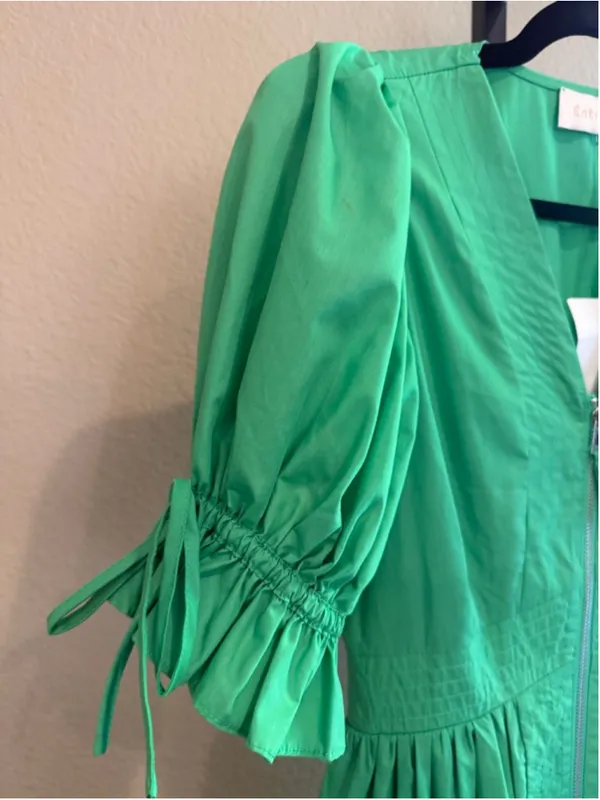 Entro Women's Eyelet Detail Midi Dress in Green Size S - Image 4