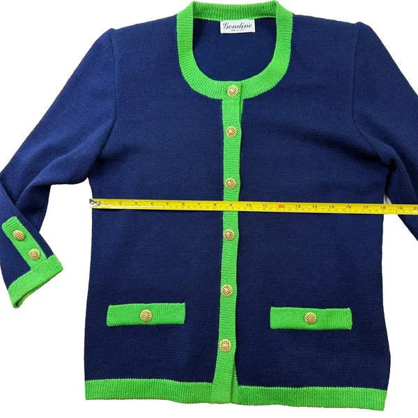 Vintage Gondine 2 Pc Knit Cardigan Pants Set Navy Green Shoulder Pads EUC - Image 9