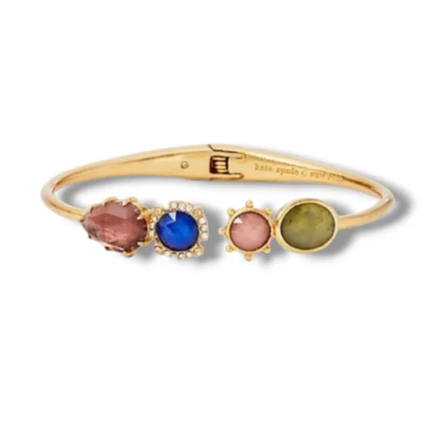 Kate Spade Perfecly Imperfect gold tone multi gemstone hinged cuff bracelet - Image 2