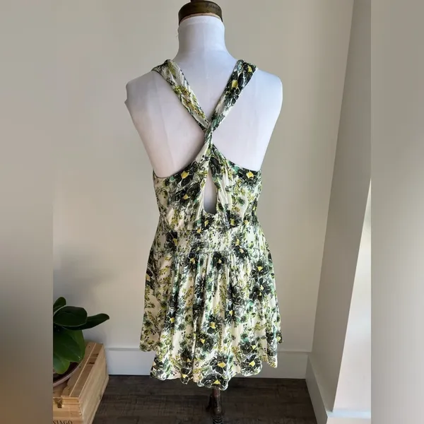 Free People Washed Ashore Floral Print Mini Dress Boho Ivory Green Women Size M - Image 6