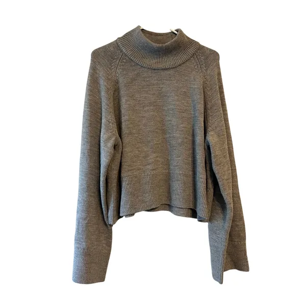 Quince Australian Merino Wool Cropped Mock Neck Sweater in Heather Grey Size L - Image 4