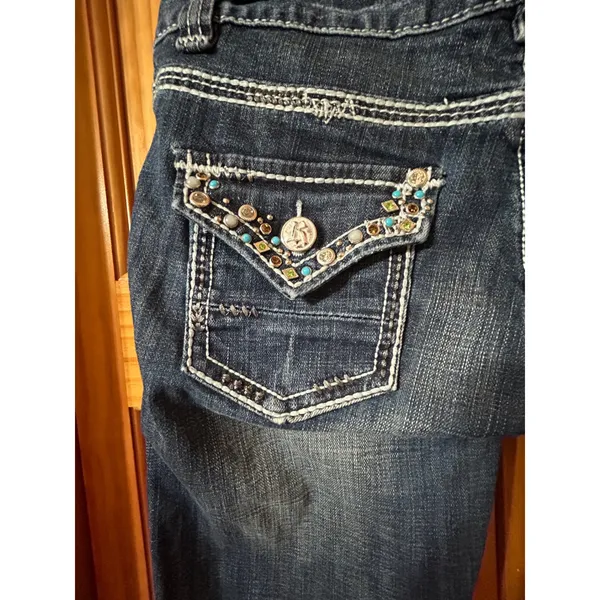 ROCK‎ & ROLL COWGIRL Jeans 28x32 Dark Wash Studded Side Seam Embellished Western - Image 8